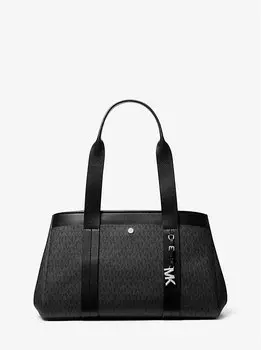 Кожаная сумка-тоут с большим фирменным логотипом Romee Michael Kors, черный