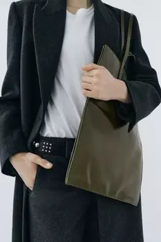 Кожаная сумка-тоут с двумя ручками ZARA, зеленый