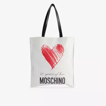 Кожаная сумка-тоут с графичным узором Moschino, белый
