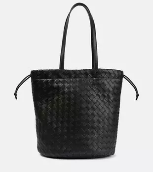 Кожаная сумка-тоут среднего размера на шнурке Bottega Veneta, зеленый
