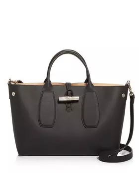 Кожаная сумка-тоут среднего размера Roseau Longchamp, цвет Black