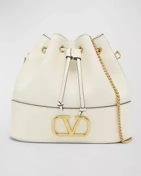 Кожаная сумка-ведро с цепочкой и шнурком VLOGO Valentino Garavani, цвет Nero