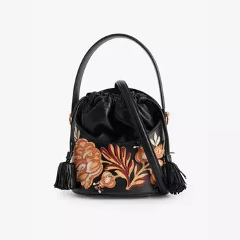 Кожаная сумка-ведро с вышивкой Saturno Etro, черный