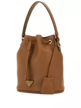 Кожаная сумка-ведро с завязкой Prada, коричневый