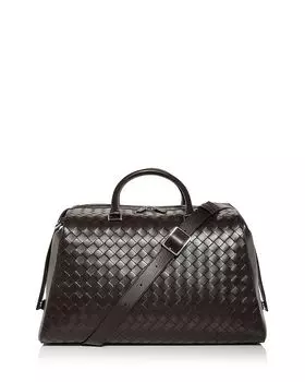 Кожаная сумка Weekender Intrecciato с застежкой-молнией Bottega Veneta, черный