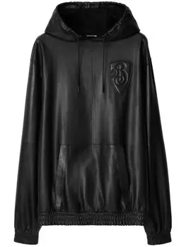 Кожаная толстовка с капюшоном Burberry B Shield, черный
