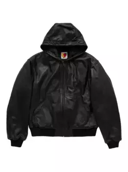 Кожаная толстовка с капюшоном на молнии SKY HIGH FARM, черный