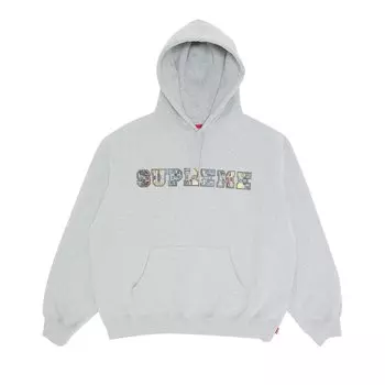 Кожаная толстовка с капюшоном Supreme Collegiate в стиле пэчворк, Heather Grey