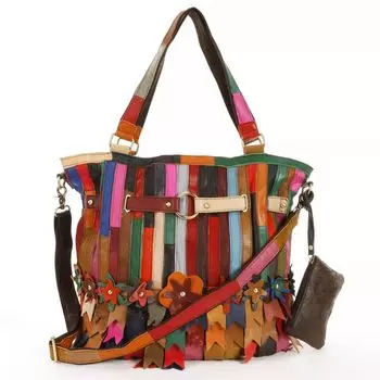 Кожаная трансформируемая сумка через плечо Kylie в полоску и цветочный принт AmeriLeather AmeriLeather