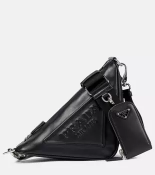 Кожаная треугольная сумка через плечо Prada, черный
