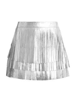 Кожаная юбка AllSaints Skirt AISHA, серебряный