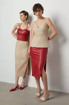 Кожаная юбка Answear Lab, красный