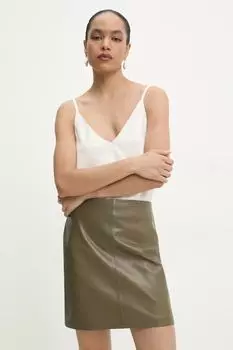 Кожаная юбка Answear.Lab, зеленый