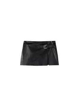 Кожаная юбка Bershka Skirt, черный