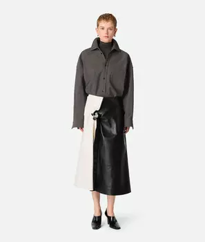 Кожаная юбка для пирсинга Bottega Veneta, серо-голубой/черный