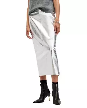 Кожаная юбка-карандаш ALLSAINTS Renai, серебряный