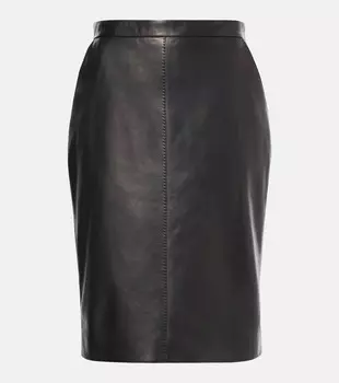 Кожаная юбка-карандаш Saint Laurent, черный