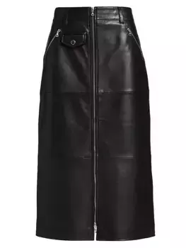 Кожаная юбка миди на молнии Lilia Sea, черный