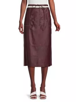 Кожаная юбка-миди на шнурке Valentino, фиолетовый