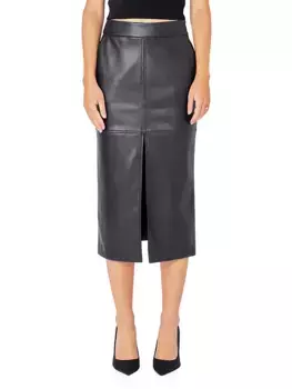 Кожаная юбка-миди с разрезом спереди Endless Rose, черный
