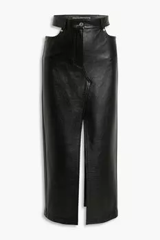 Кожаная юбка миди с вырезом ALEXANDER WANG, черный