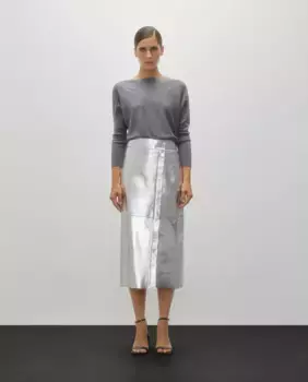 Кожаная юбка миди Woman Limited El Corte Ingls, серебрянный