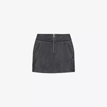 Кожаная юбка с высокой посадкой и заклепками The Kooples, черный