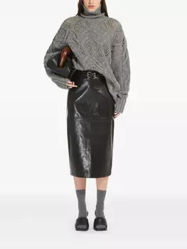 Кожаная юбка с высокой талией Max Mara, черный