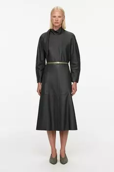 Кожаная юбка со стегаными швами Arket, серый