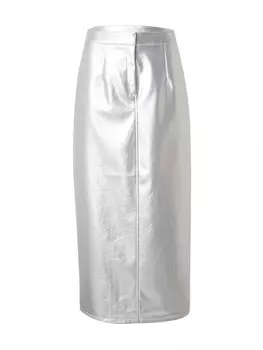 Кожаная юбка VILA Skirt, серебряный