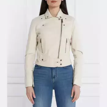 Кожаная укороченная кожаная куртка Pinko, бежевый