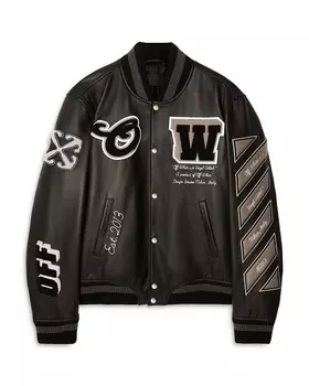 Кожаная университетская куртка Off-White, черный