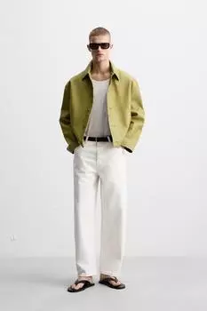 Кожаная верхняя рубашка ZARA, цвет Pistachio