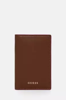 Кожаная визитница Guess, коричневый