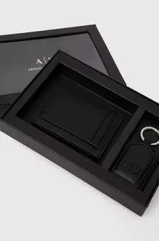 Кожаная визитница и брелок для ключей Armani Exchange, черный