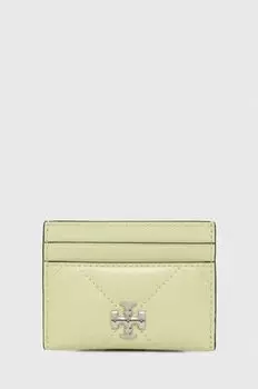 Кожаная визитница Kira Diamond Quilt Tory Burch, зеленый