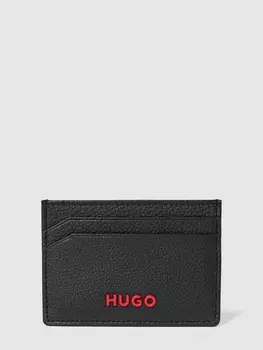 Кожаная визитница с лейблом, модель «Subway» HUGO, черный