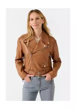 Кожаная женская куртка Hera Oversized - косуха с поясом и воротником с лацканами RICANO, цвет Cognac