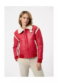 Кожаная женская куртка Кармен - с меховым воротником RICANO, красный