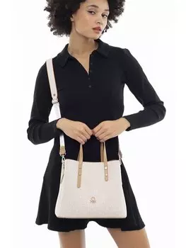 Кожаная женская сумка BENETTON, бежевый