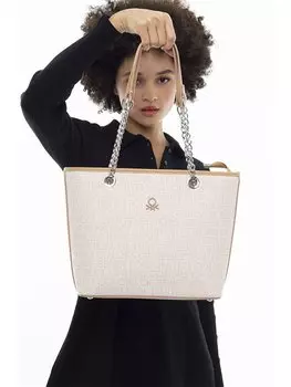 Кожаная женская сумка BENETTON, бежевый