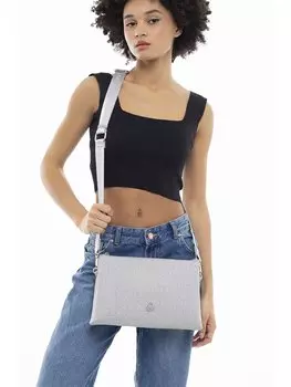 Кожаная женская сумка BENETTON, светло-серый