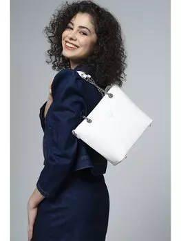 Кожаная женская сумка через плечо с текстовым принтом BENETTON, белый