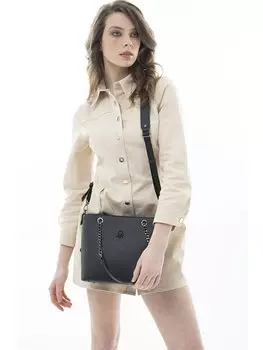 Кожаная женская сумка через плечо с текстовым принтом BENETTON, черный