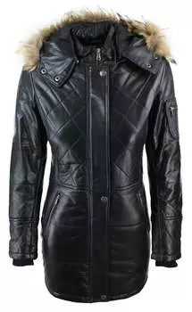 Кожаная зимняя куртка-парка с капюшоном TruClothing, черный