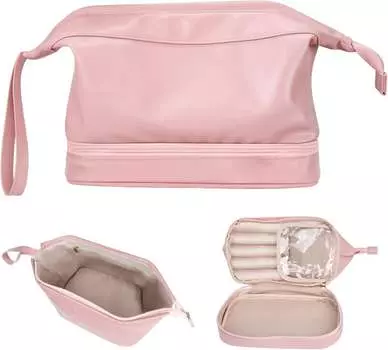 КОЖАНАЯ ДОРОЖНАЯ КОСМЕТИЧКА БОЛЬШАЯ ПУДРОВО-РОЗОВАЯ Inna marka