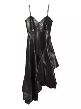 Кожаное асимметричное платье Alexander McQueen, черный