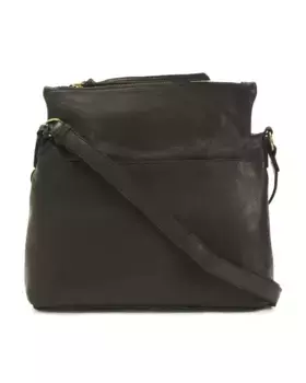 Кожаное большое плечо через плечо с двойной молнией и Микки Margot, черный