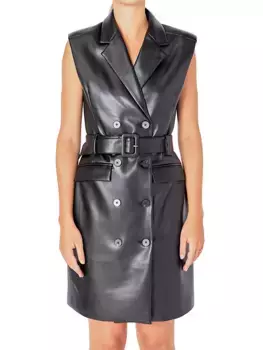 Кожаное двубортное мини-платье Endless Rose, черный