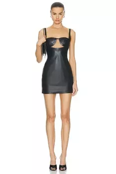 Кожаное мини-платье с сетчатой вставкой David Koma, черный